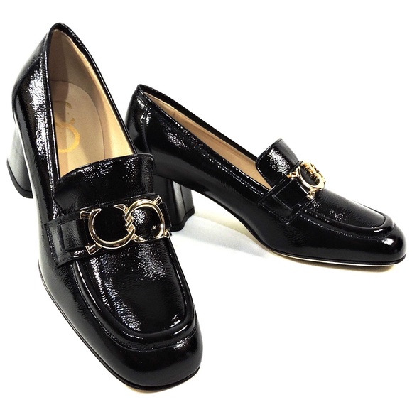 Casadei Shoes - CASADEI 🇮🇹 WOMEN'S BLACK PATENT LEATHER COMFORT FASHION HEELED LOAFERS